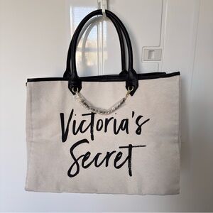 Victoria's Secret Cream Tote with Black Accents
